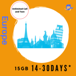 Europe & UK Travel Sim Card | 14 Days | 15GB | Unlimited Call & Text