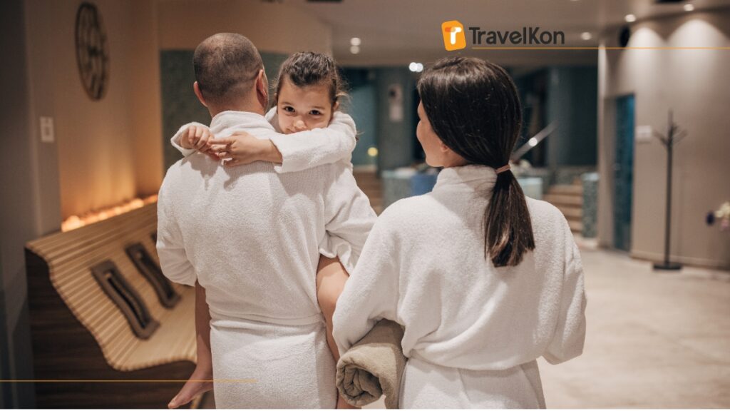 a group of people in bathrobes at family onsen hotel tokyo japan