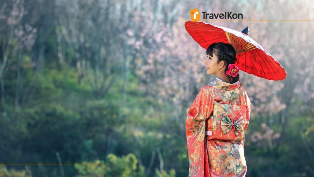 japan woman with red umbrella