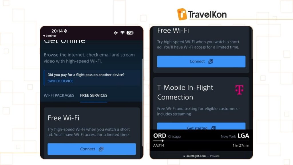 America Airlines in flight wifi